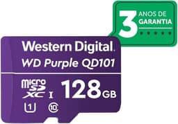 Cartão de Memória Com 3 anos de Garantia Micro SD 128GB WD Purple Intelbras