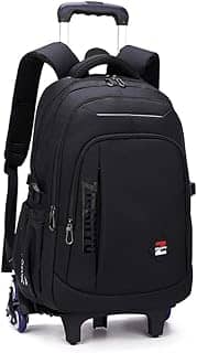 Mochila infantil preta com rodinhas para meninos e adolescentes com rodinhas Mochila escolar - 2 rodas, Preto - 6 rodas, Rolling backpack with 6 Wheels