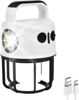 Lampião LED 2 em 1 Lâmpada para Acampamento Luminária e Lanterna de Mão Recarregável USB Iluminação Camping Barraca Pesca Trilhas Multiuso Acampamento Pesca Trilhas Manutenção Emergências Portátil