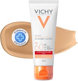 Vichy, Pigment Control, Protetor Solar Facial anti manchas com Alta cobertura, Vitamina B3, Ácido Tranexâmico, FPS60, 40g