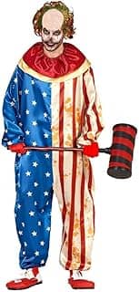 Fantasia Masculina Adulta de Halloween Roupa de Palhaço Bandeira Americana Assassino Longa de Luxo com Sangue
