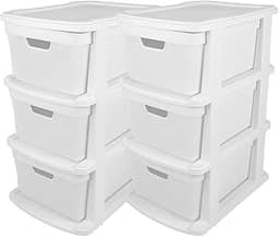 Kit 2 Gaveteiro Organizador Grande de Chão 15 Litros com 3 Gavetas em Plástico Juta (2 Branco)
