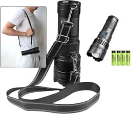 Lanterna Recarregável Tatica Militar 100w 30.000 Lumens LED Super Potente Zoom Ajustável de Longo Alcance USB Powerbank com Alça de Transporte