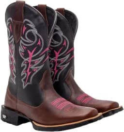 Bota Texana Feminina Couro Country Bico Quadrado Café Delegada