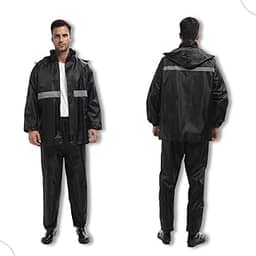 Conjunto Capa De Chuva Motoqueiro Motoboy Com Capuz e Calça Pvc Impermeável Moto Boy com Faixa Refletiva (Tamanho M, G, GG)
