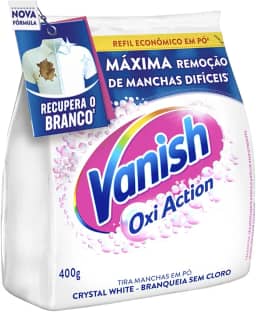 Vanish Tira Manchas Em Pó Crystal White Oxi Action 400G Para Roupas Brancas Refil Econômico