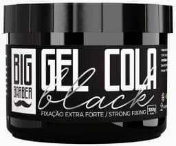Gel Cola Black Big Barber 300g - Pigmentado Preto, Fixação Extra Forte, Cobre Cabelos Brancos, Modelador Masculino