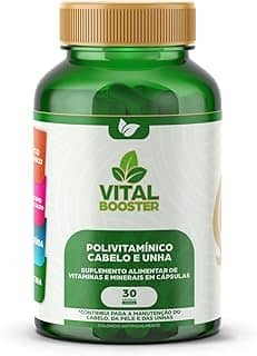 VitalBooster Polivitamínico Cabelo e Unha ANVISA - 19 Vitaminas + L-Cisteína + Zinco Quelado, Combate Caspa, Crescimento Capilar, Biotina 45mcg - 30 Cápsulas