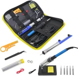 Kit de Solda Elétrica Profissional 60W 220V - 14 - Peças Soldagem para Componentes Eletrônicos - Suporte - Sugador - Estanho - Acessórios em Estojo