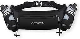 Fitletic Cinto de corrida de hidratação com garrafas de água para homens e mulheres – 2 garrafas de água corrente de fluxo rápido de 227 g, design patenteado sem salto, bolsa resistente à água para