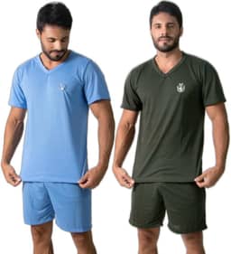 KIT 2 Pijama Manga Curta Masculino Curto Fechado Conforto Casual