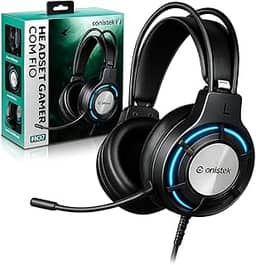 Fone de Ouvido Bluetooth Headset Com Microfone, Jogos, Video Game e PC, Chamadas e Reuniões, Iluminação RGB, Isolamento de Ruído Externo, Design Ergonômico e Confortável, Conexão P3 e USB - Original