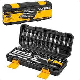 Vonder, Jogo De Soquetes Sextavados E Ponteiras Com Encaixe De 1/4', 4 Mm A 14 Mm, Com Catraca, 46 Peças.