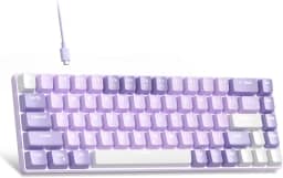 Teclado mecânico portátil de jogos 60% MageGee MK-Box, retroiluminação de LED branca, compacto, 68 teclas, mini, com fio, switch vermelho, para escritório, Windows, laptop, PC, Mac, tons de violeta