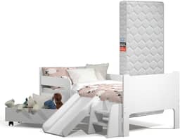 Mini Cama Sonho Kid's Infantil Montessoriana Branca Com Colchão