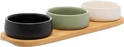 LYOR - Conjunto 3 Petisqueiras com Bandeja de Bambu 32cm x 10cm x 3,5cm