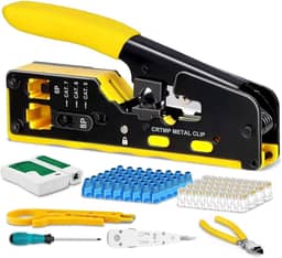 Alicate de Crimpar Profissional para Redes - RJ45, RJ12, RJ11 (CAT5/5e/6/6A/7/8) - Inclui 50 Conectores de Passagem, Testador de Cabos- Ideal para Técnicos e Instaladores de Redes
