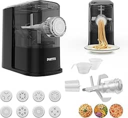 PHITTIS Máquina elétrica de massa, máquina automática de massas elétrica com 8 discos para espaguete, fettucine e muito mais, máquina de macarrão fácil de limpar com copo medidor, raspador de limpeza
