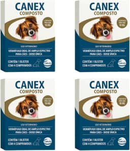 Kit com 4 Caixas Vermífugo Canex Composto para Cães 4 Comprimidos em cada caixa Multicoloridos Anti verme Casa Buritis