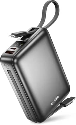 Basike Carregador Portátil, Power Bank 20000mAh com Cabos Integrados, Carregamento Rápido 22.5W(MAX), Compacto, Led Indicador de Bateria para iPhone/Samsung/Huawei/Xiaomi (Cinza)