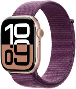Apple Watch Series 10 GPS • Caixa ouro rosa de alumínio – 46 mm • Pulseira loop esportiva ameixa