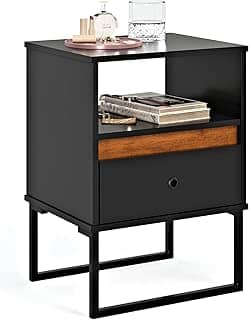Mesa De Cabeceira Criado Mudo Box 1 Gaveta Quarto Cama Pés Aço Industrial (Preto)