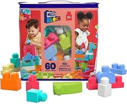 MEGA BLOKS, Sacola Vermelha com 60 Blocos de Montar Grandes e Coloridos, Conjunto de Brinquedo para Idades a partir de 1 ano
