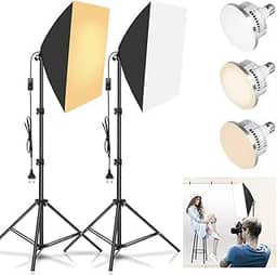 Kerdele Kit 2 Softbox 50 X 70 cm com Lampada Led, Kit Iluminação Estudio Softbox, Tripé Profissional Iluminação Studio Softbox, Softbox com 2 Tripés, Kit de Iluminação Fotográfica com Controle Remoto