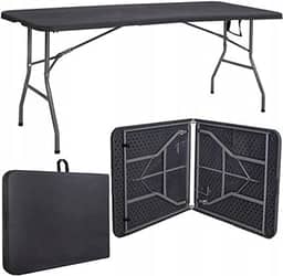 Mesa Dobrável Vira Maleta Com Alça Portátil 1.80m Para Camping Pesca Jardim Área Externa Ou Interna Salão De Festas Gourmet Luvinco (Preto)