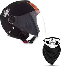 CAPACETE ABERTO PRO TORK NEW ATOMIC SKULL RIDERS PRETO - LARANJA FOSCO TAM. 60