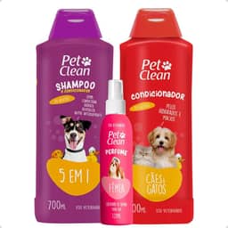 Kit Banho e Tosa Pet Shop Shampoo 5 Em 1 700ml + Creme Condicionador 700ml + Perfume 120ml Cães E Gatos Pet Clean - Fêmea