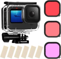 TELESIN Estojo À Prova D'Água com Filtro de Mergulho de 3 Pacotes para Gopro Hero 12 Hero 11 Hero 10 Hero 9 Preto Suporta 60M/196 Pés Mergulho Subaquático Mergulho Profundo com Filtro Magenta Vermelho
