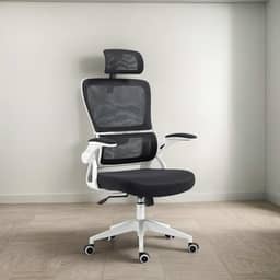 Cadeira de Escritório Presidente Giratória Ergonômica, Com Design Moderno, Estofado Confortável, Apoio Lombar Ajustável, Base Reforçada, Rodízios Silenciosos e Ajuste De Altura (PRETO E BRANCO)