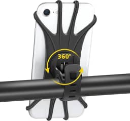 Suporte de Celular para Bicicleta - Anti-vibração, Rotação 360, Compatível com iPhone/Android, Ajustável para Mountain Bike/Bicicleta de estrada, Super resistente, suporte de silicone (PRETO)