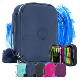 Estojo Escolar Box Grande com Divisórias – Organizador de Lápis e Canetas, Nylon Resistente, Zíper Durável, Unissex Infantil e Adulto, Necessaire Escolar, Material Escolar (AZUL MARINHO)