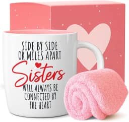 Triple Gifffted Presentes para irmãs da irmã - Caneca e meias de café Best Sister Ever - Ideia de presente para irmã no Natal, aniversário feminino, Rakhi, Dia dos Namorados, canecas do Dia das Mães, Connected By Heart