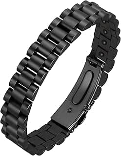 Pulseira magnética de aço de titânio para homens e mulheres, pulseira de terapia magnética de aço inoxidável para alívio da dor de artrite, fivela dobrável Preto