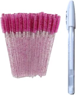 Kit Caneta gel branca e escova escovinha alongamento de cilios designer sobrancelha red com glitter