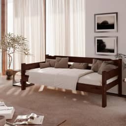Sofá cama solteiro de madeira maciça Nemargi Castanho