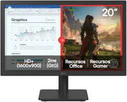 Monitor LG LED Home & Office - Tela 20” HD+, LG Switch, Modo leitura e Flicker Safe, HDMI, VGA, 2ms (GtG), 75Hz, Black Stabilizer, Dynamic Action Sync, Crosshair, saída fone de ouvido - 20U401A-B.AWZM