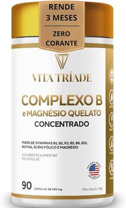 Complexo B Ultra Vita Tríade – Vitaminas B1, B2, B3, B5, B6, B9, B12, Biotina e Magnésio Quelato – 90 Cápsulas Rende 3 meses