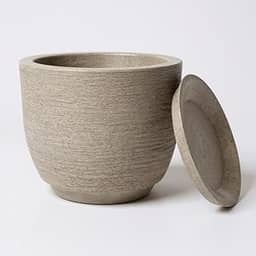 Vasos para plantas e flores cone redondo em polietileno com prato textura jateada (Cinza, Medio)