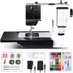 Máquina de Costura Portatil com 38 Pontos Ajustáveis Luz LED,Máquina De Costura Doméstica Com Bancada Ajuste de Comprimento e Largura de Ponto,Casa de Botão Automática,Cortador de Linha - 220v