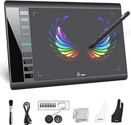 Tablet de desenho gráfico, UGEE M708, bloco de desenho digital grande de 25,4 x 15,2 cm com 8 teclas de atalho de caneta de 8192 níveis, tablets gráficos para computador gráfico de criação de esboço