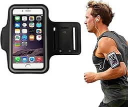 Suporte de Celular para Corrida, Braçadeira Esportiva Ajustável, Compatível com Smartphones, Resistente ao Suor e com Tela Sensível ao Toque (Preto)