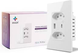 EKAZA Tomada de Parede inteligente Dupla, Com entrada USB + USB-C Type-C, 10A,4x2, Wi-Fi+Bluetooth, 5V 2.1A, compatível com Google Assistente e Alexa - T217WB