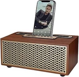 Caixa de Som Retrô Sem Fio – Alto-Falante Bluetooth com Rádio FM Integrado e Suporte para Celular