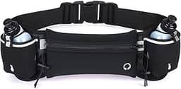 Cinto de Hidratação para Corrida com 2 Garrafas, Pochete Esportiva Impermeável, Bolsa de Cintura Ajustável, Preto (negro)