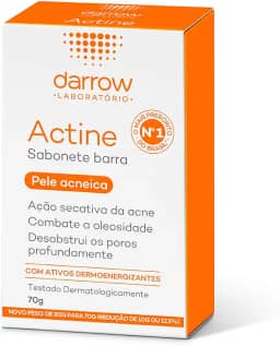 Darrow Actine Sabonete Dermatológico em Barra, Sabonete com Ácido Salicílico, Enxofre Coloidal e Ácido Lático, Limpeza Profunda, Ação Secativa da Acne, Controle de Oleosidade e Desobstrui os Poros, 70g