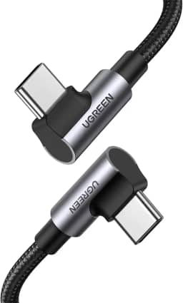 UGREEN Cabo USB C para USB C de 100 W, cabo tipo C de 90 graus para iPhone 15/15 Plus/15 Pro/15 Pro Max, MacBook Pro 2022, iPad Pro 2022, Samsung Galaxy S24/S23/Z Fold, Google Pixel, Switch, 3